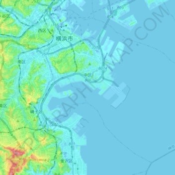 Yokohama topographic map, elevation, terrain