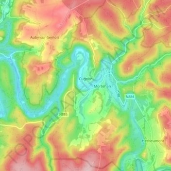 Cugnon topographic map, elevation, terrain