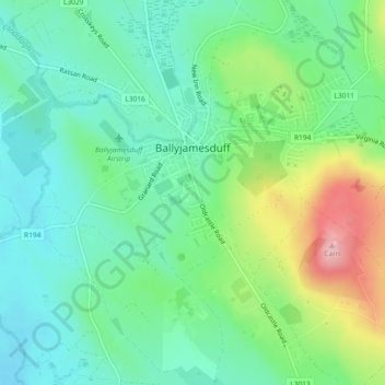 Ballyjamesduff topographic map, elevation, terrain