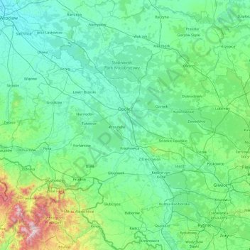 Voïvodie d'Opole topographic map, elevation, terrain