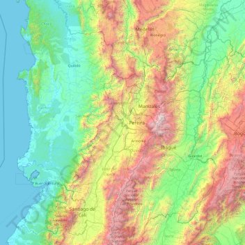 Río Cauca topographic map, elevation, terrain