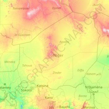 Niger topographic map, elevation, terrain