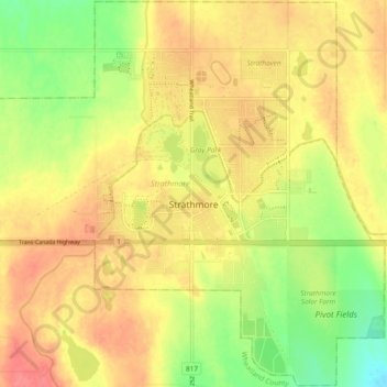 Strathmore topographic map, elevation, terrain