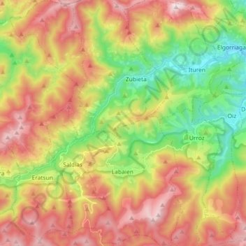 Beintza-Labaien topographic map, elevation, terrain