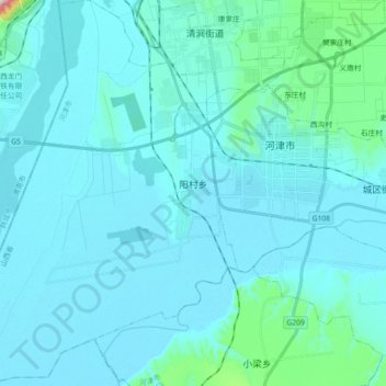 阳村乡 topographic map, elevation, terrain