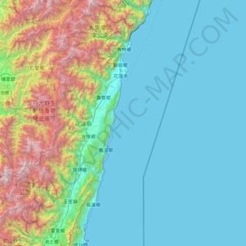Hualien topographic map, elevation, terrain