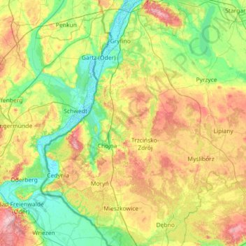 powiat gryfiński topographic map, elevation, terrain