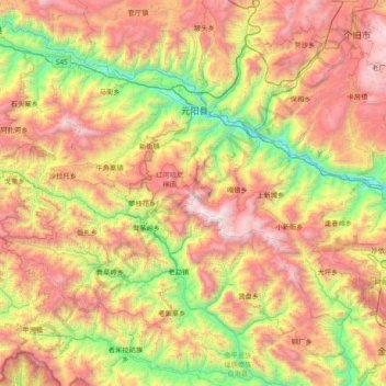 元阳县 (Yuanyang) topographic map, elevation, terrain