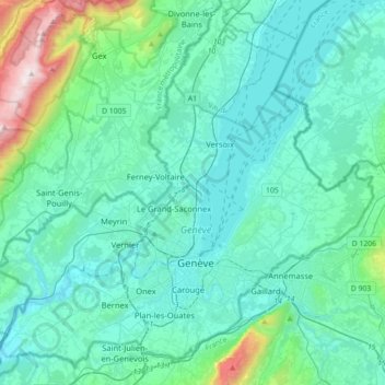 Geneva topographic map, elevation, terrain