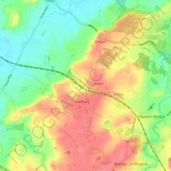 Harbury topographic map, elevation, terrain