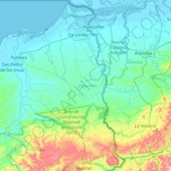 Provincia de Zarumilla topographic map, elevation, terrain