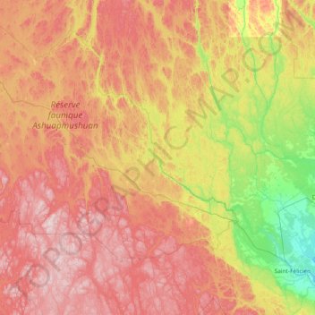 Rivière Ashuapmushuan topographic map, elevation, terrain