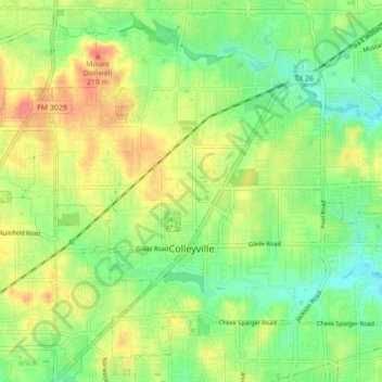 Colleyville topographic map, elevation, terrain