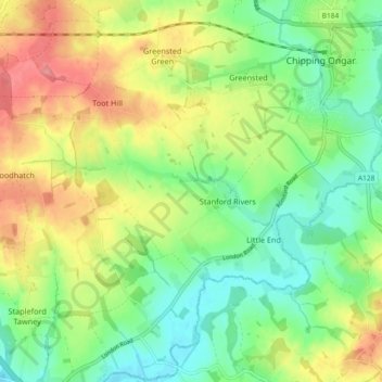 Stanford Rivers topographic map, elevation, terrain