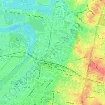 Penrith topographic map, elevation, terrain