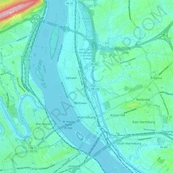 Harrisburg topographic map, elevation, terrain
