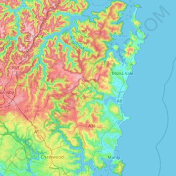 Northern Beaches topographic map, elevation, terrain