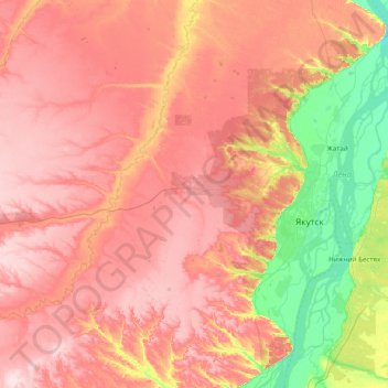 городской округ Якутск topographic map, elevation, terrain