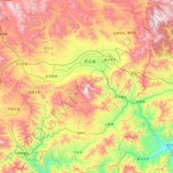 灵丘县 topographic map, elevation, terrain