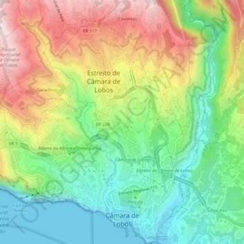 Câmara de Lobos topographic map, elevation, terrain