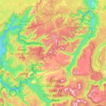 Cradle Mountain topographic map, elevation, terrain