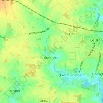 Knodishall topographic map, elevation, terrain