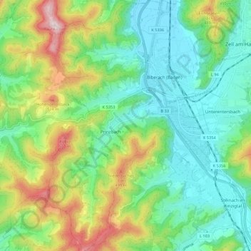 Biberach topographic map, elevation, terrain