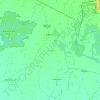 Nichlaul topographic map, elevation, terrain