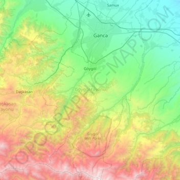 Goygol District topographic map, elevation, terrain