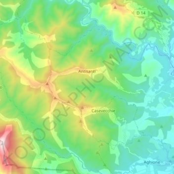 Antisanti topographic map, elevation, terrain