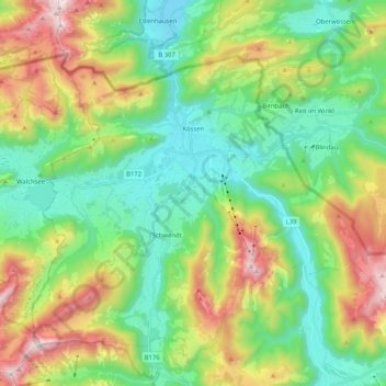 Gemeinde Kössen topographic map, elevation, terrain