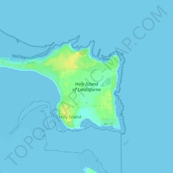 Holy Island of Lindisfarne topographic map, elevation, terrain