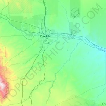 Pueblo County topographic map, elevation, terrain