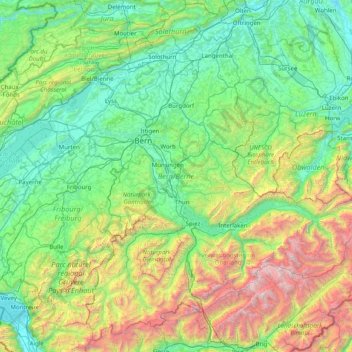 Bern topographic map, elevation, terrain