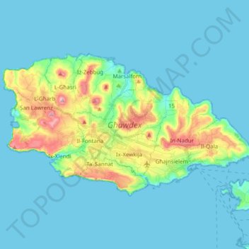 Gozo topographic map, elevation, terrain
