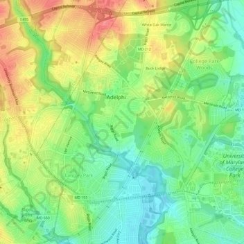 Adelphi topographic map, elevation, terrain