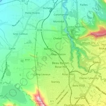 Beau BassinRose Hill topographic map, elevation, terrain
