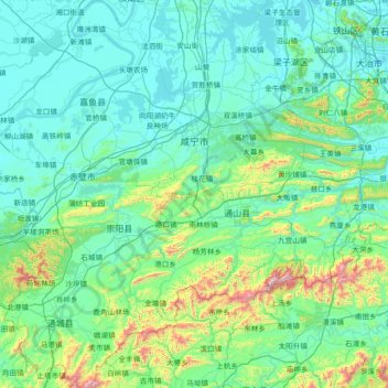 Xianning topographic map, elevation, terrain