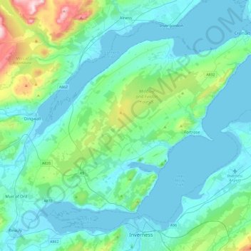 the Black Isle topographic map, elevation, terrain