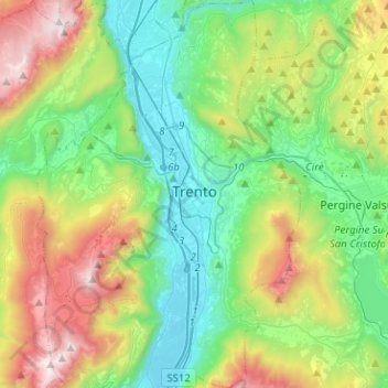 Trento topographic map, elevation, terrain