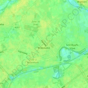 Wielsbeke topographic map, elevation, terrain