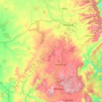 Southern Downs Regional topographic map, elevation, terrain