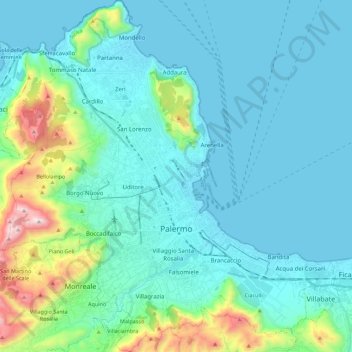 Palerme topographic map, elevation, terrain