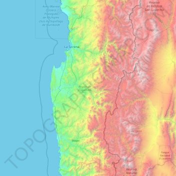 Región de Coquimbo topographic map, elevation, terrain