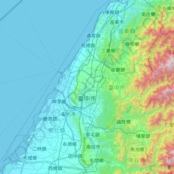 Taichung topographic map, elevation, terrain