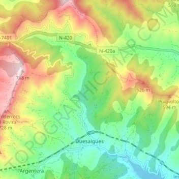 Duesaigües topographic map, elevation, terrain