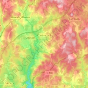 Combressol topographic map, elevation, terrain