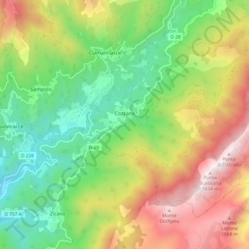 Cozzano topographic map, elevation, terrain