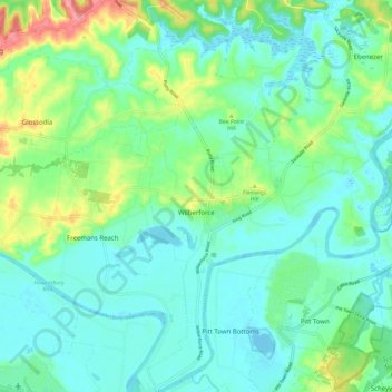 Wilberforce topographic map, elevation, terrain