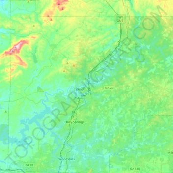 Cherokee County topographic map, elevation, terrain
